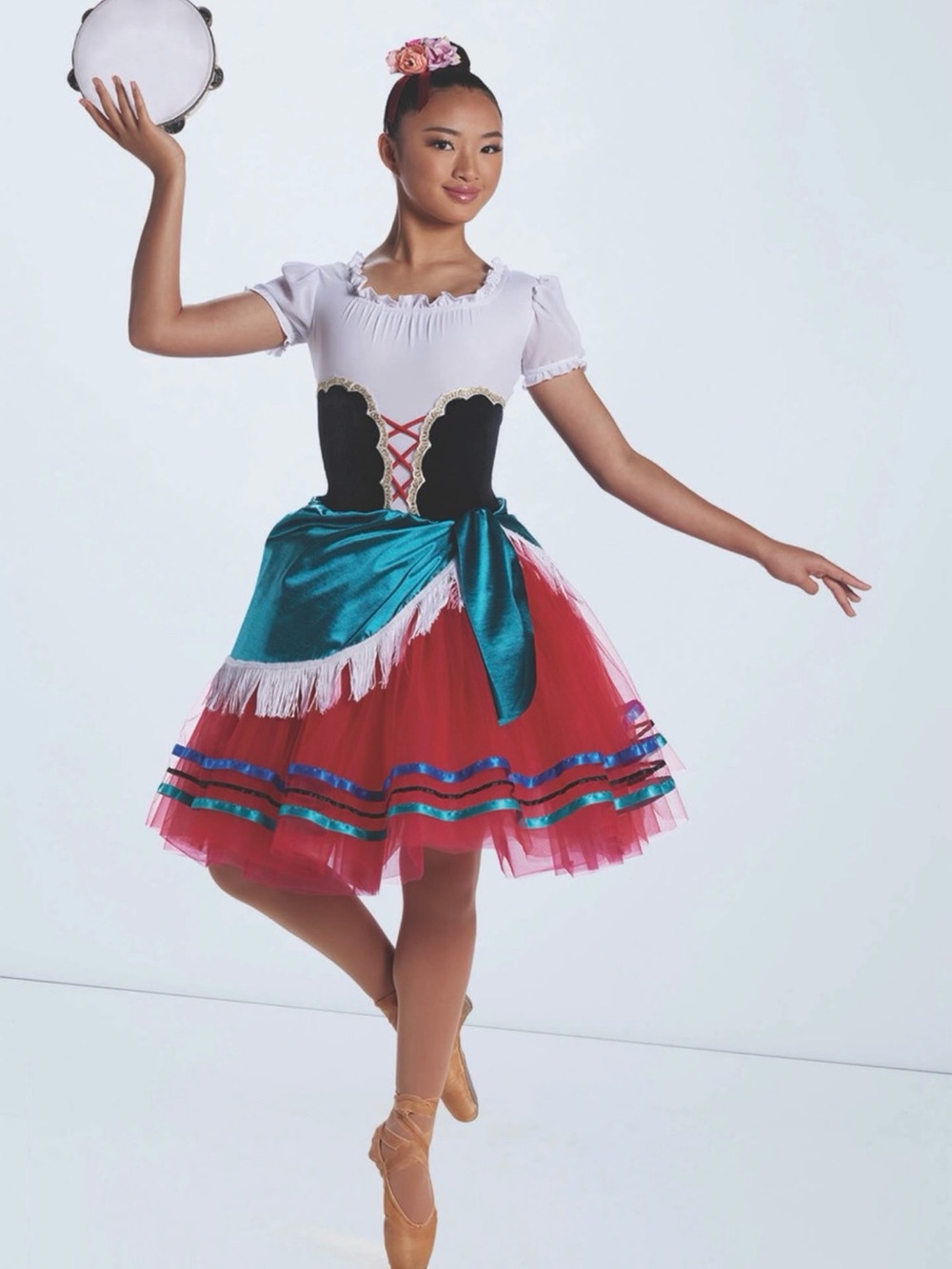 Weissman Red Teal Black Ballet Costume with White Bodice